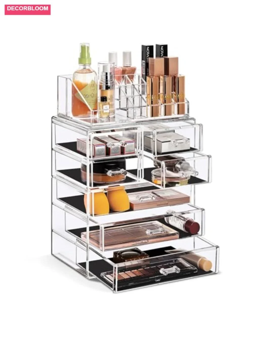 Acrylic Makeup Organizer with 7 Drawers, Vanity Storage for Brushes & Jewelry